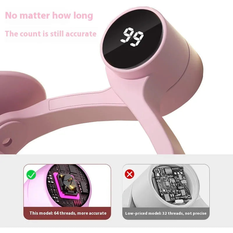 Pink and purple pelvic floor muscle trainer with rubber-coated handle and 3 resistance settings