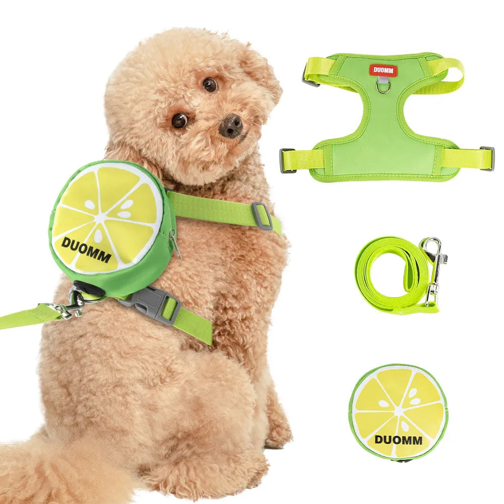 Pet chest strap and backpack set with anti-slip traction rope for dogs and cats
