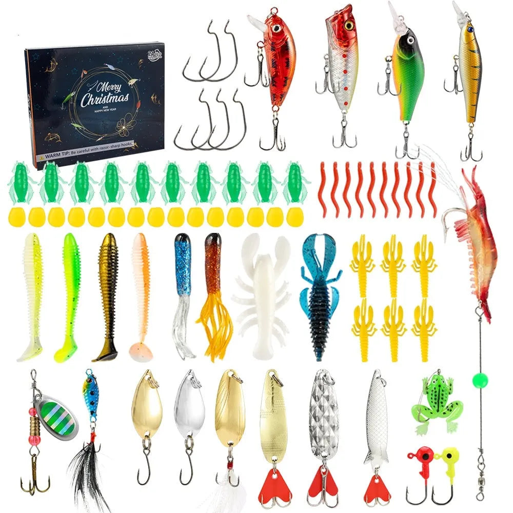 Christmas Mino Bog themed 24-piece metal fishing tackle blind box set, colour 01 style.