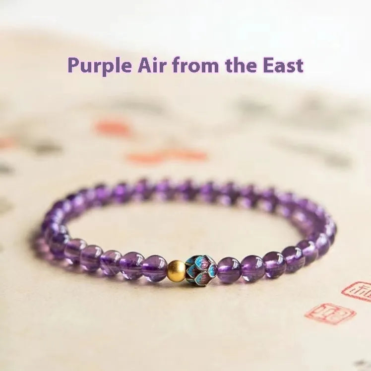 Nine purple lotus charm bracelet in Chinese student retro style with mixed materials