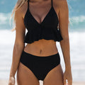 Women's solid colour split bikini swimsuit on a white background
