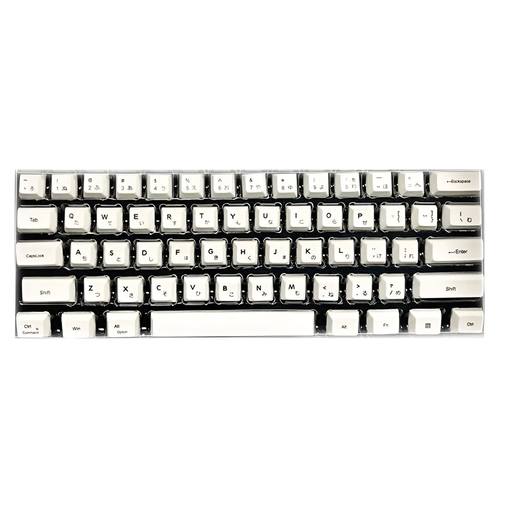 White Japanese character keycap set with 104 PBT keycaps for mechanical keyboards