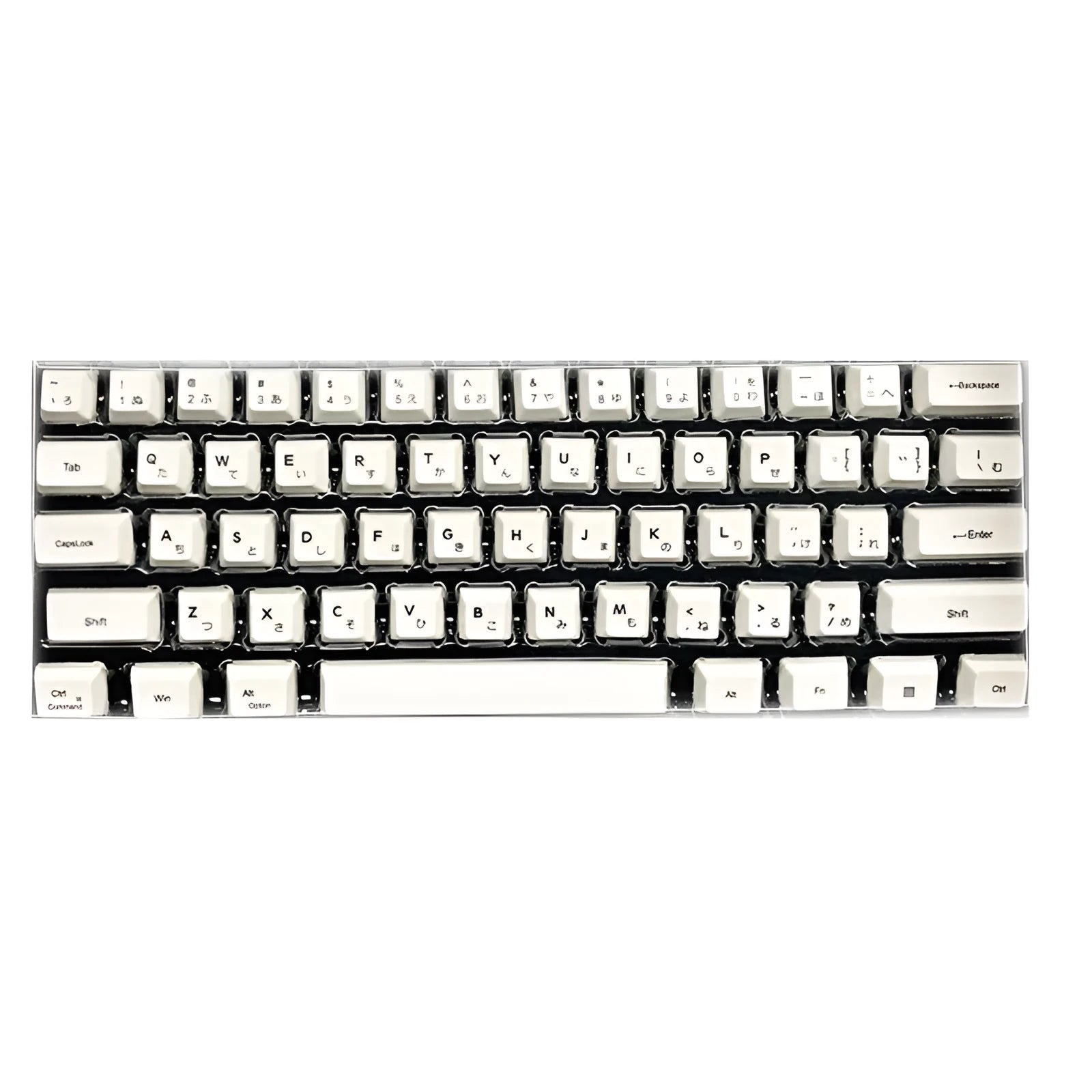 White Japanese character keycap set with 104 PBT keycaps for mechanical keyboards