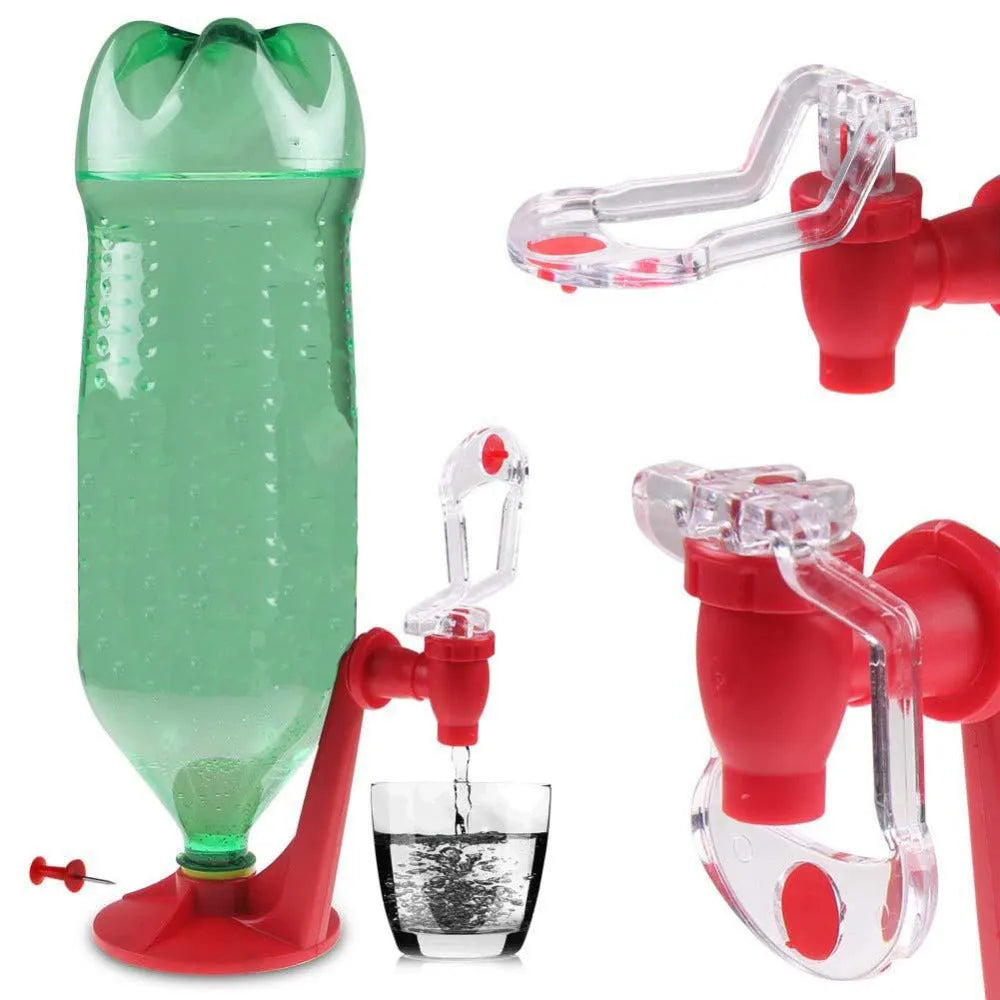 Red plastic Magic Tap manual soda bottle dispenser for 2-litre bottles.