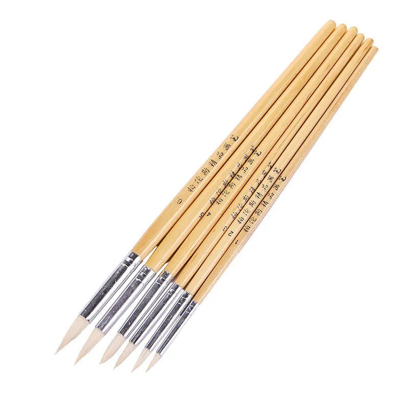Wooden hooked brush pen set with 6 artistic wool tipped pens for painting and calligraphy
