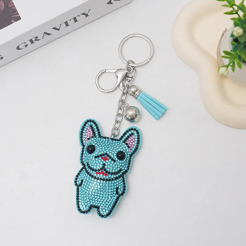 Dog rhinestone keychain with cartoon animal design and electroplated alloy pendant
