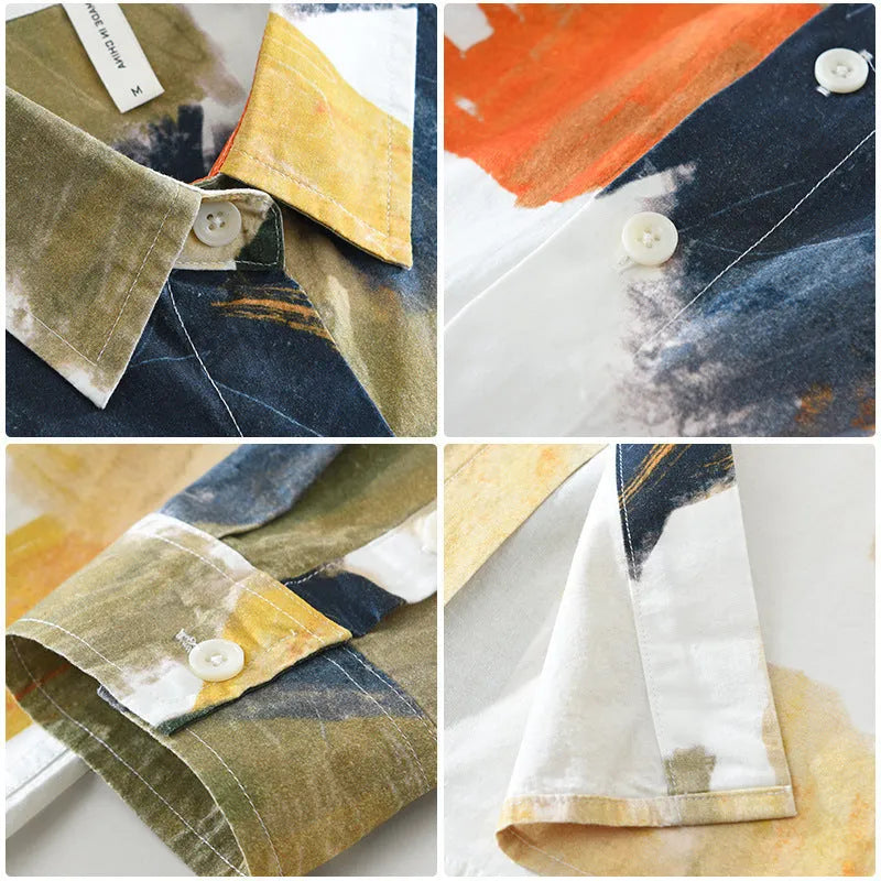 Printed cotton loose cardigan top with long sleeves in artistic design