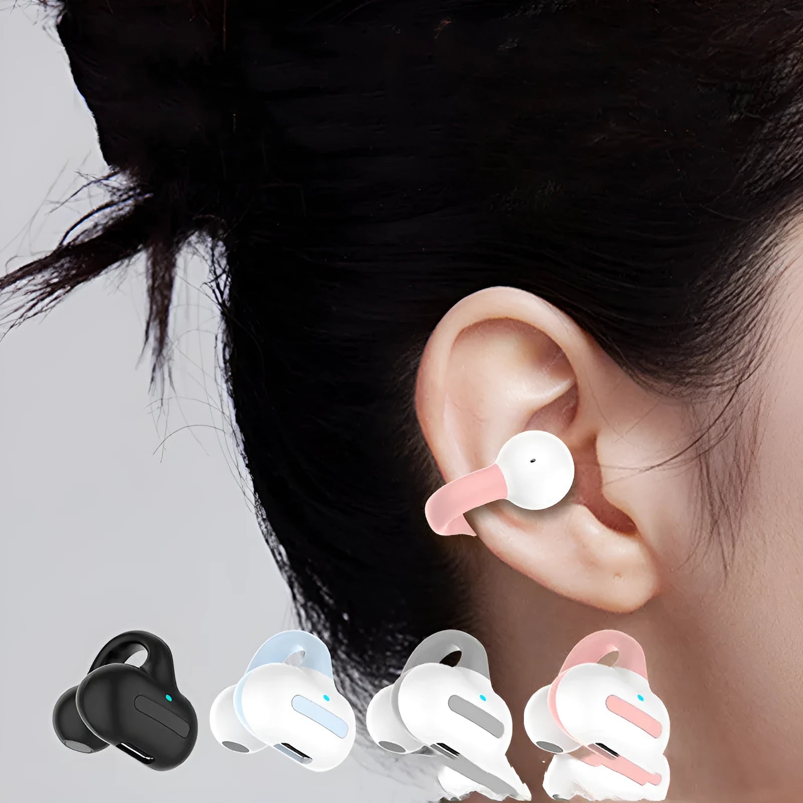 Clip-style Bluetooth headset earphones in silicone with 10m wireless range