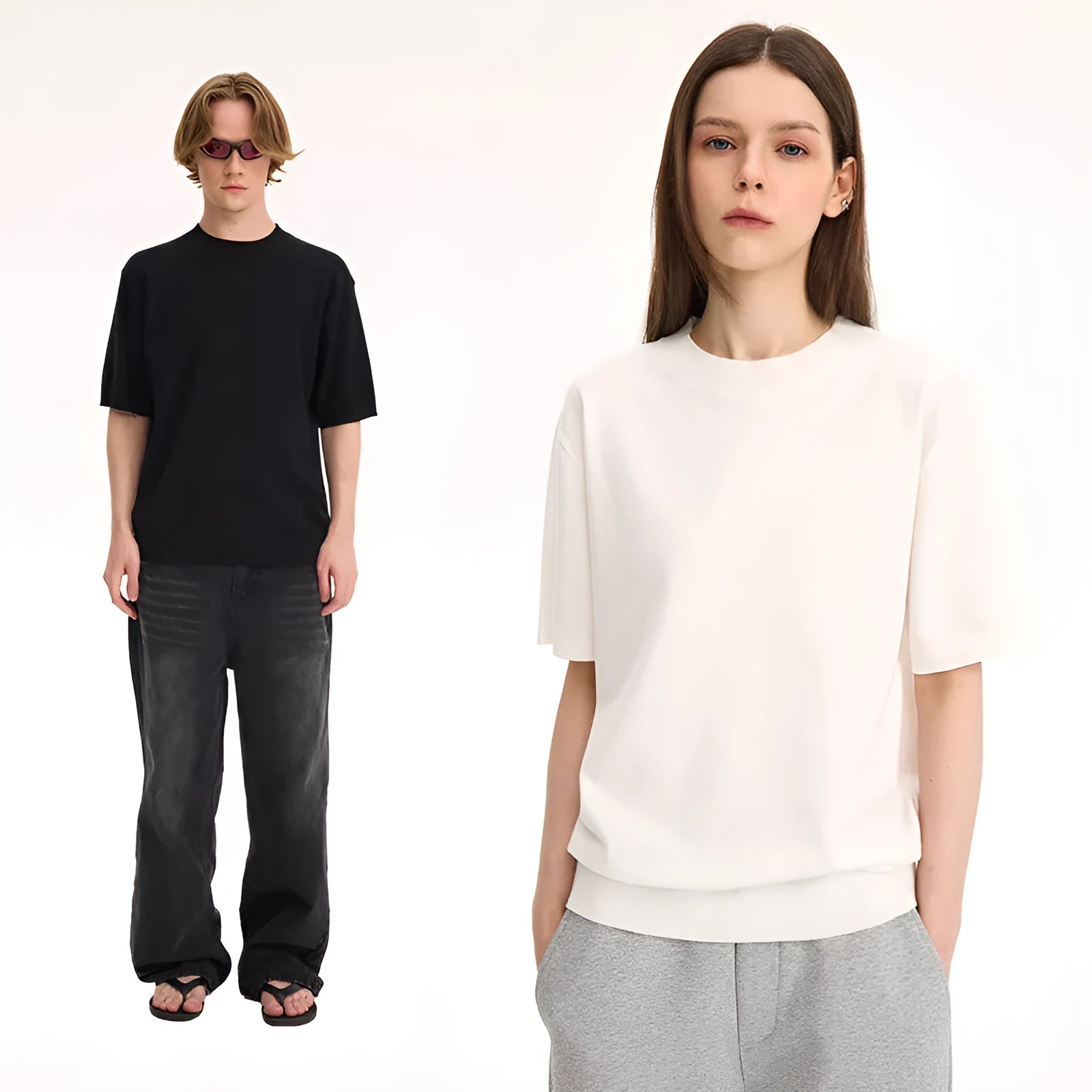 Fanio Velvet short-sleeved T-shirt in Black, Gray, and Milky White colours, showing French Australian Velvet fabric texture.