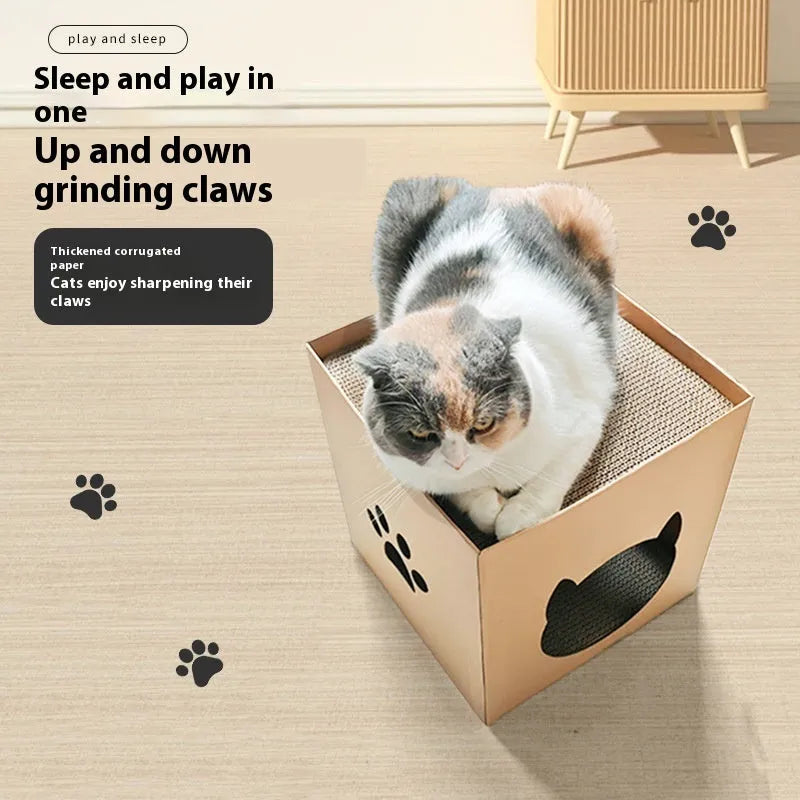 Vertical cat scratch board with corrugated paper surface and pet milk carton design
