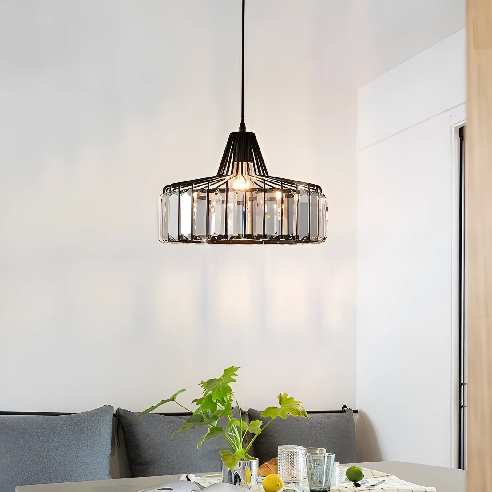 Black crystal sun chandelier ceiling light with LED bulb and gold accents