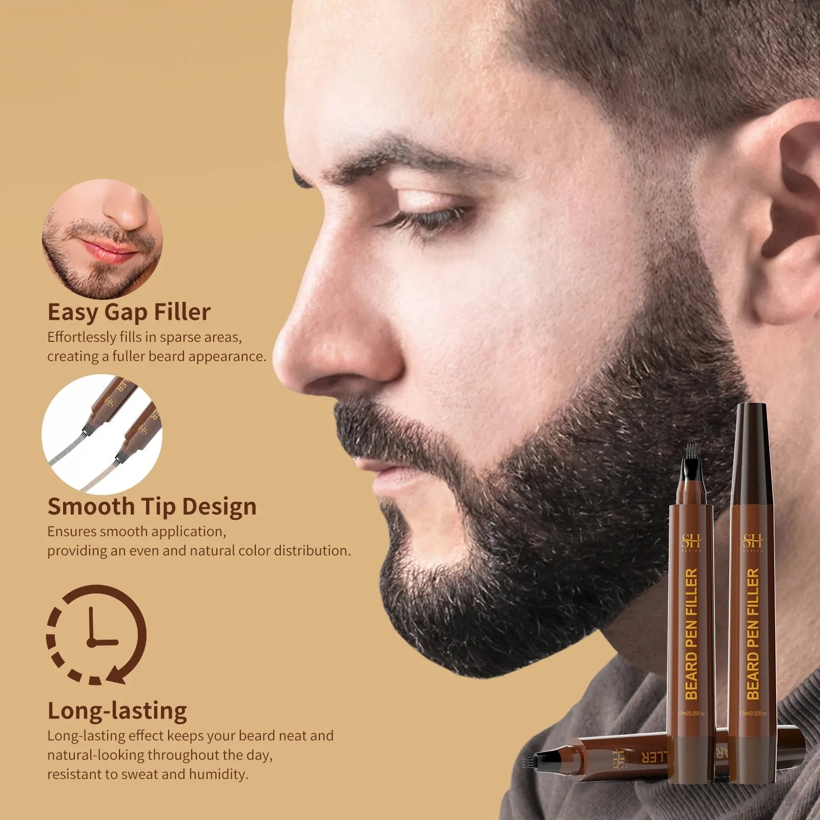 Men's waterproof beard and eyebrow filler pencil in black and dark brown options