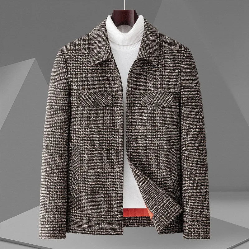 Autumn men's casual lapel jacket with check pattern in gray