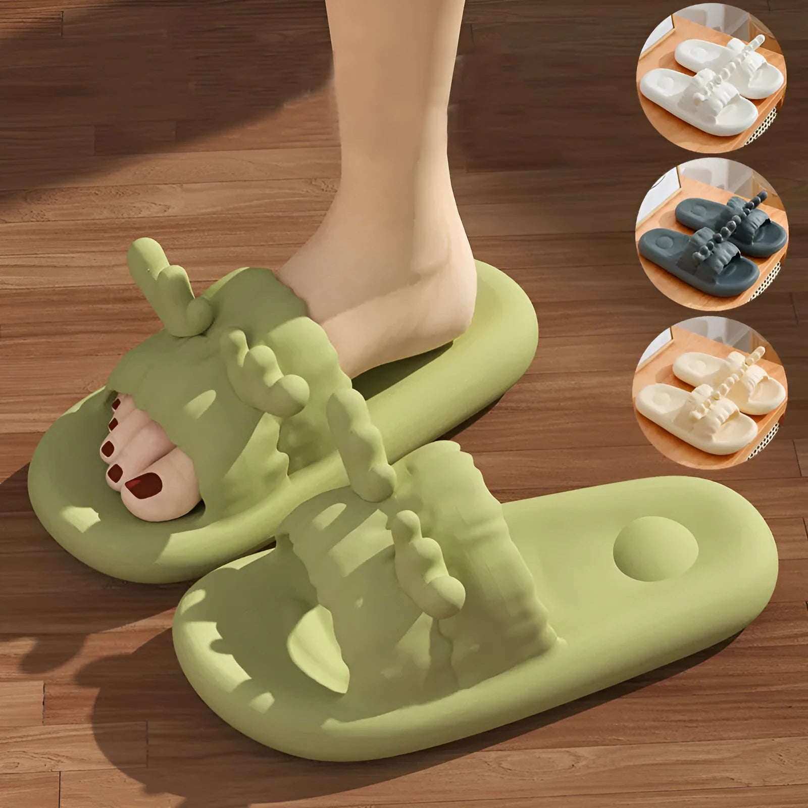 Women's Deer Horn design flip flop slippers in light yellow with hollow-out EVA upper and textured sole.