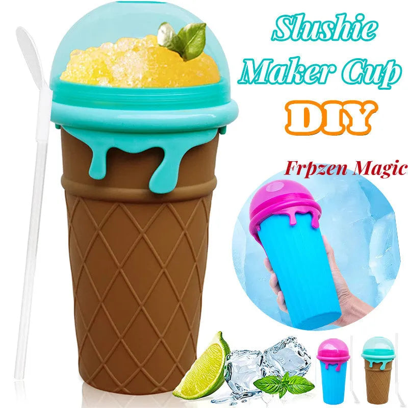 Blue 500ml silicone slushy maker cup for homemade smoothies and frozen drinks