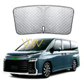 Silver reflective car sunshade for Toyota Noah/Voxy 90 series windshield.