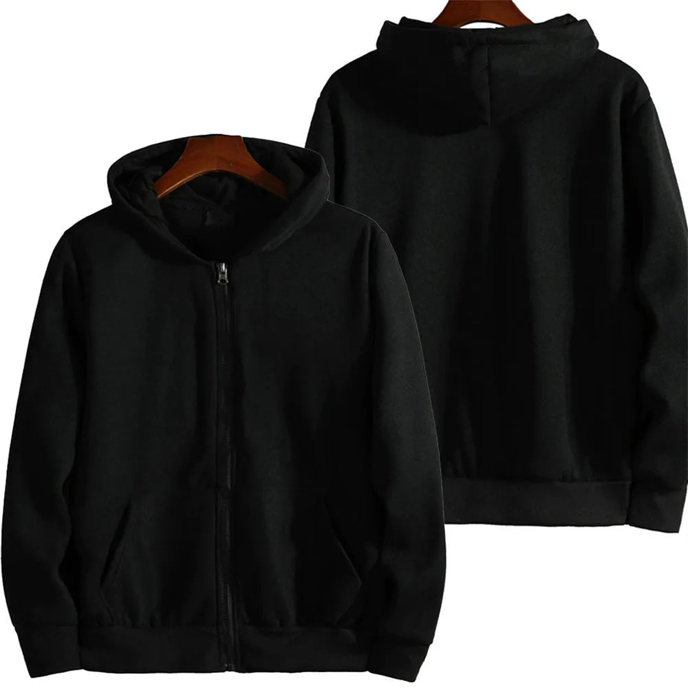 Men's solid colour loose fit sports zipper jacket on a hanger