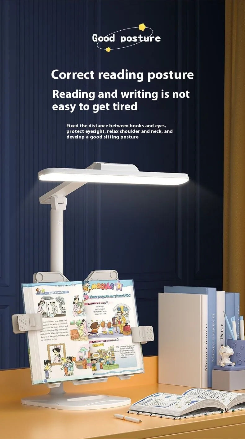 Adjustable desk lamp with three light temperature settings on a bookshelf