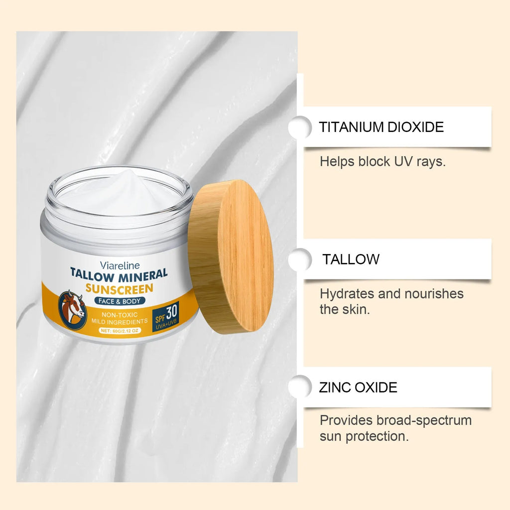 60g tube of cow fat moisturising sunscreen with titanium dioxide and zinc oxide for UV protection