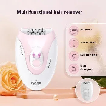 KEDA-216 coloured portable electric hair removal device with USB charger and cleaning brush