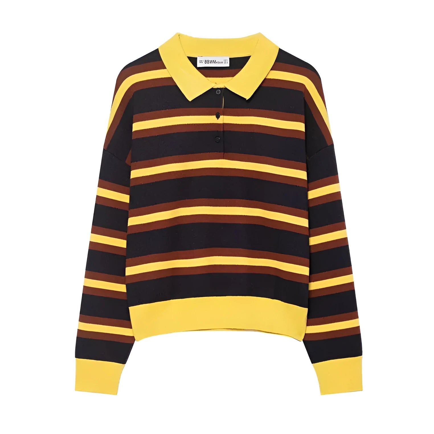 Women's striped polo collar knitted sweater with contrast stitching, long sleeves, regular fit in picture colour