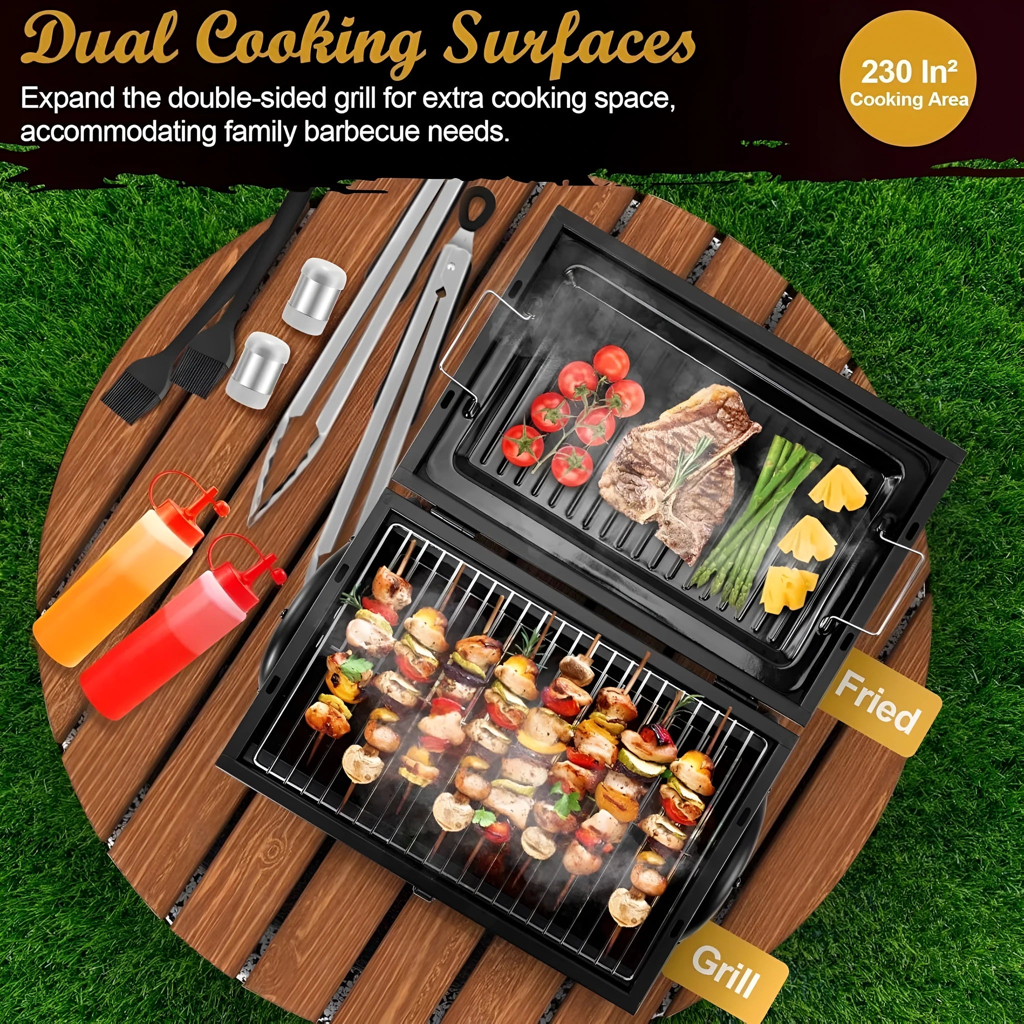 Small folding desktop charcoal barbecue grill in a closed or open position
