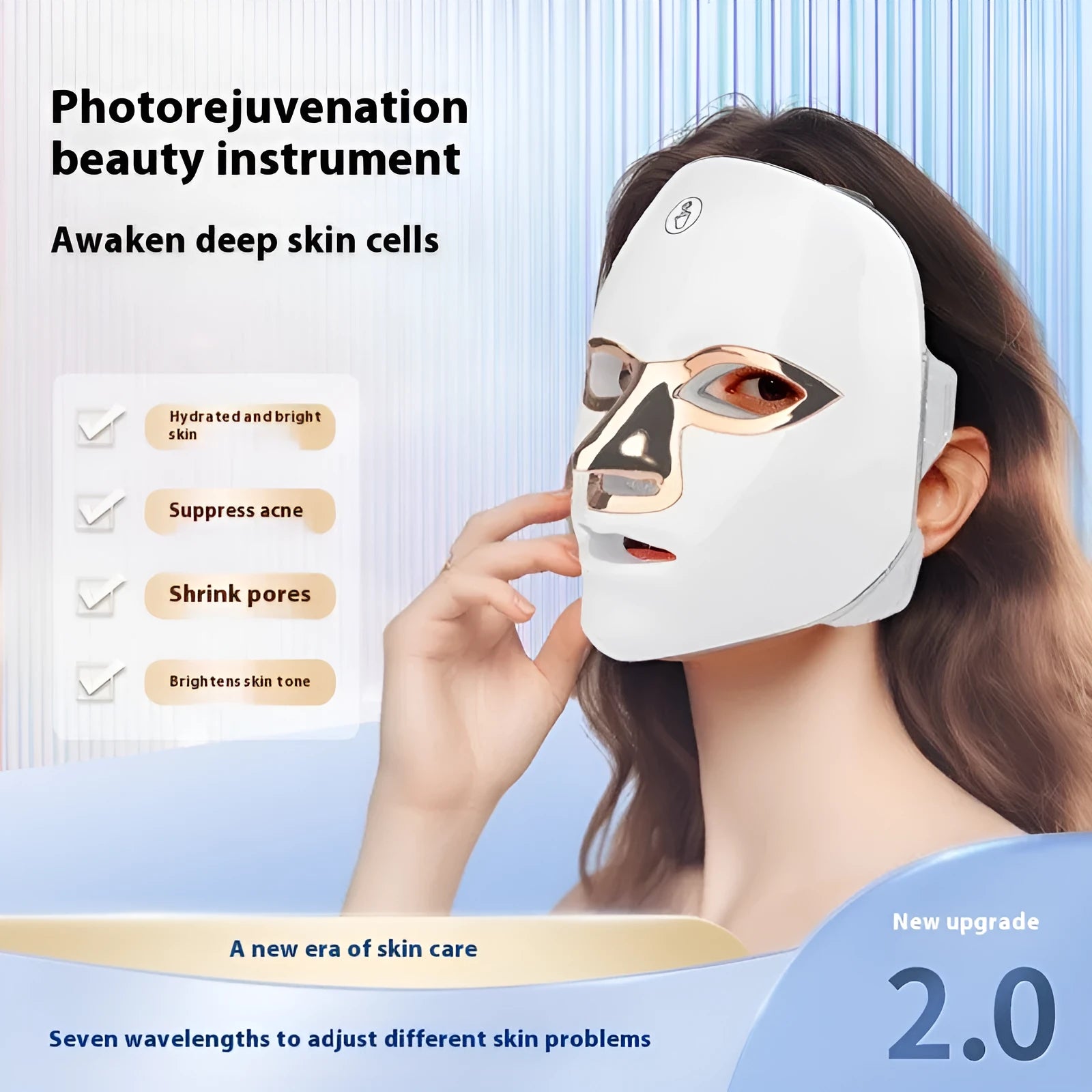 Rechargeable manual touch LED beauty mask in black, white or rose gold finish