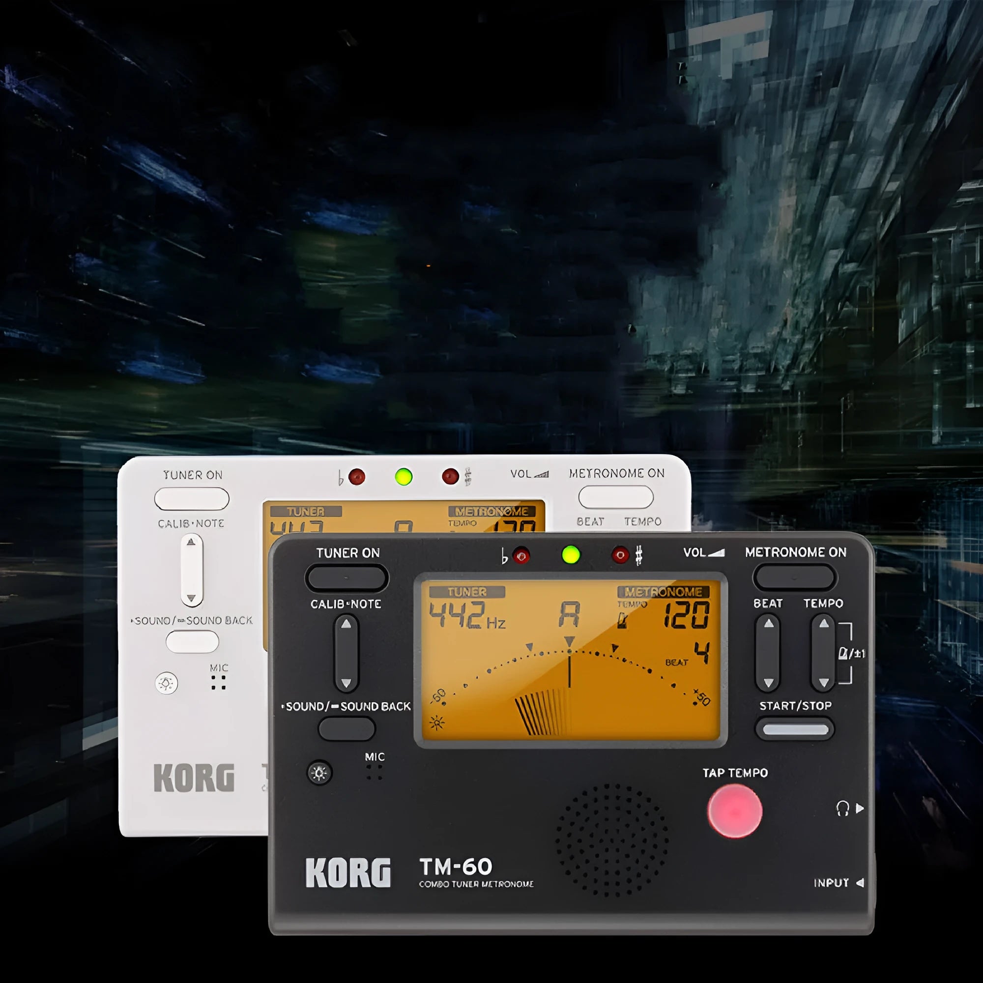TM-60 black and white electronic tuner metronome with display and controls