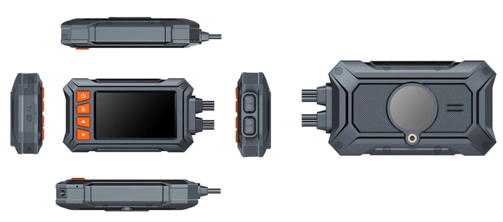 Motorcycle tachograph recorder with 3-inch display, dual lenses, GPS module, and waterproof housing