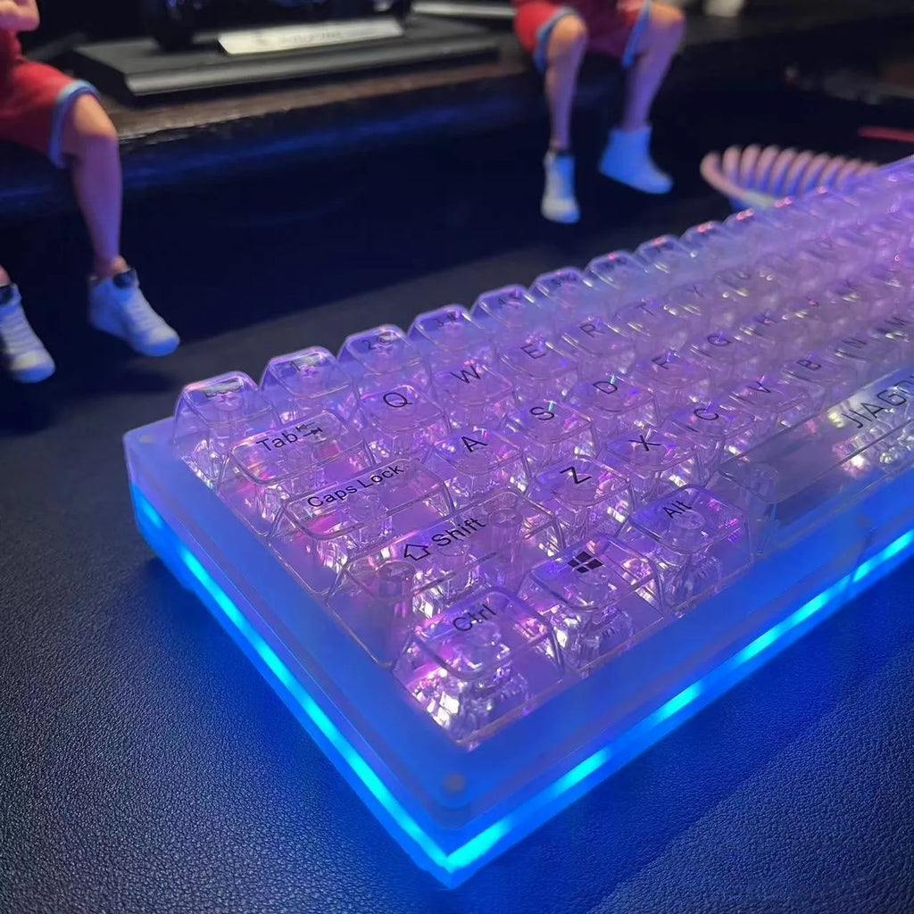 132 transparent plastic keycaps arranged as complete mechanical keyboard replacement set