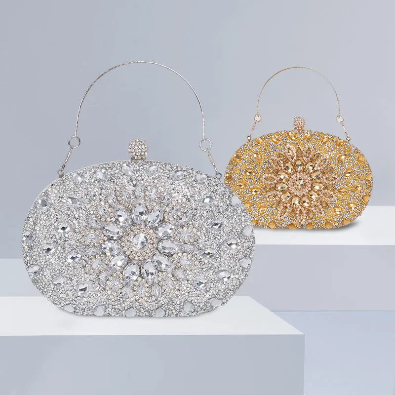Personalised retro style women's banquet handbag with rhinestone and hardware details