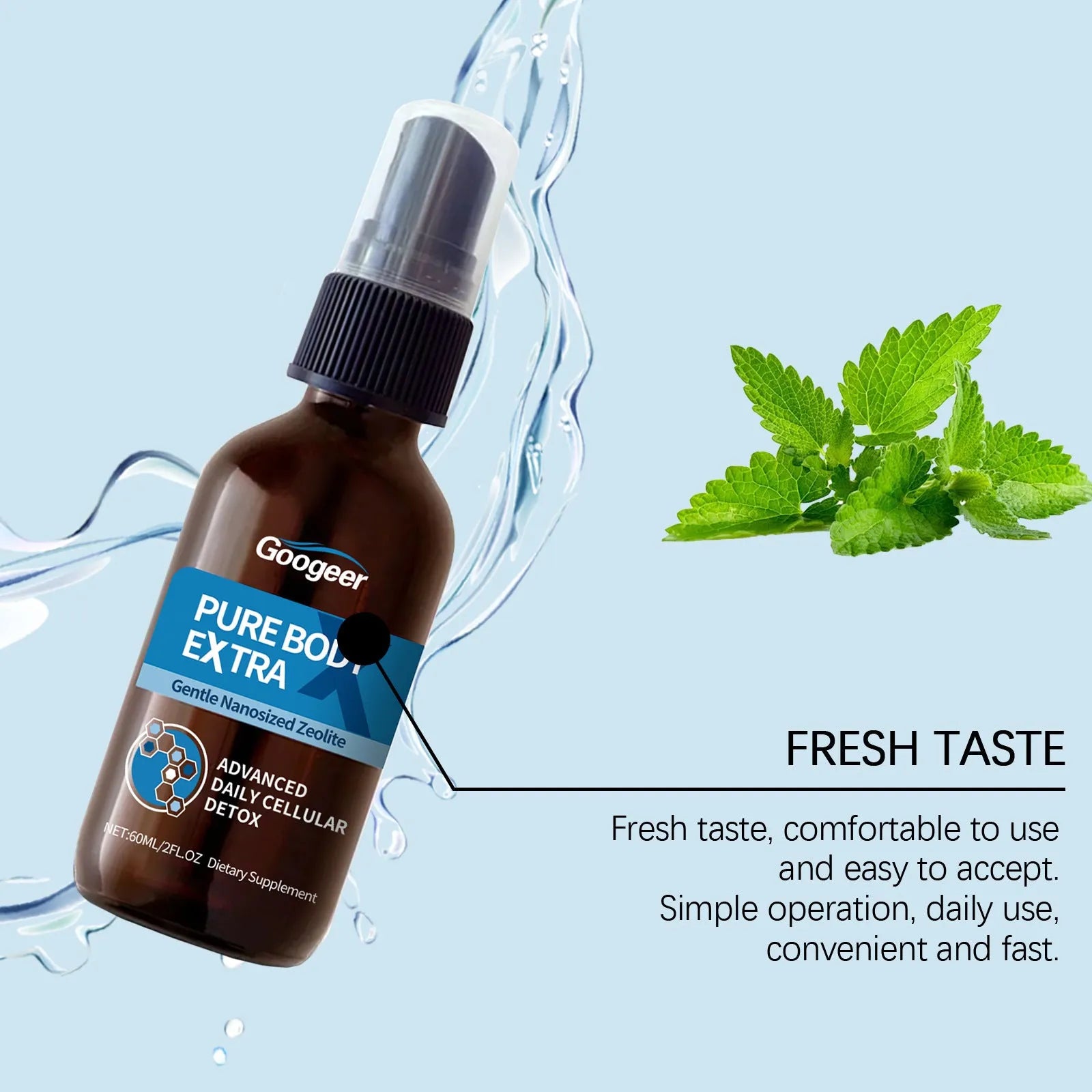60ml body care oral spray bottle with pump dispenser for mouth and throat treatment