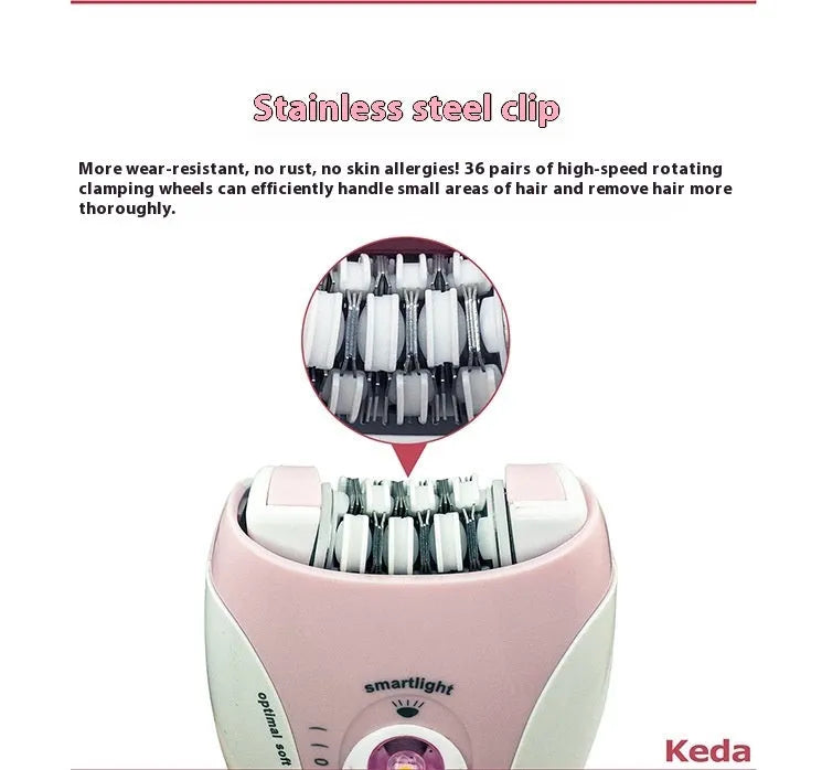 KEDA-216 coloured portable electric hair removal device with USB charger and cleaning brush