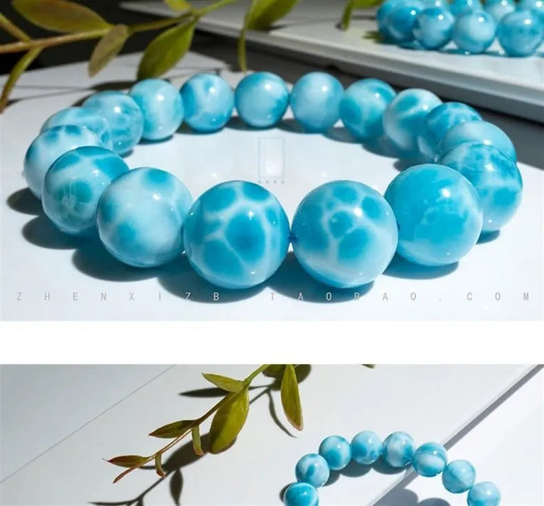 Handmade blue Bodhi bracelet with natural crystal sea-pattern bead and freshwater pearl