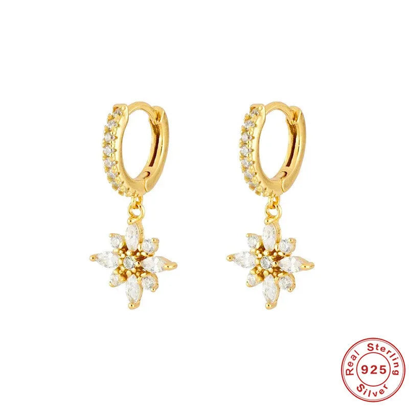 S925 sterling silver diamond-cut snowflake pendant earrings in geometric design with gold colour plating options