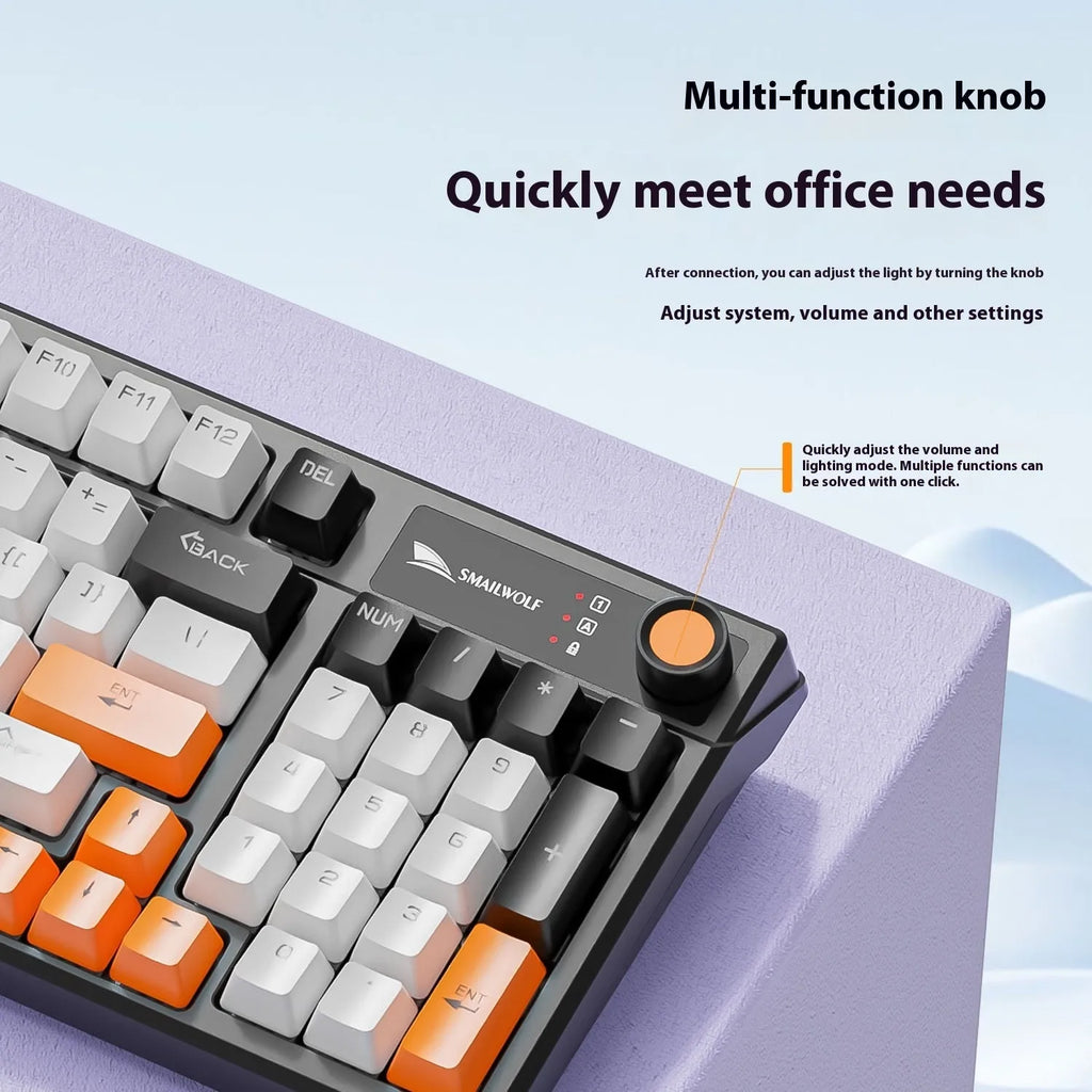 SK15 wired mechanical keyboard with control knob in Autumn Water Blue colour on desk