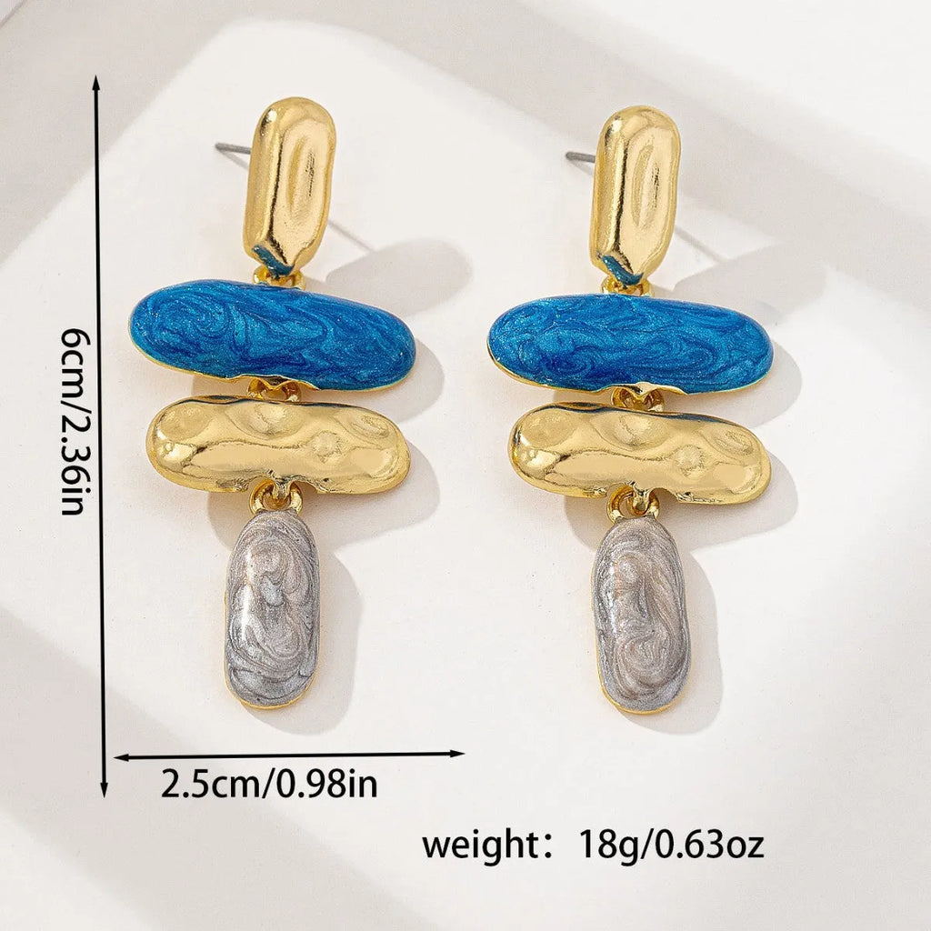 Geometric zinc alloy stud earrings with electroplated multicolour finish and butterfly fastenings