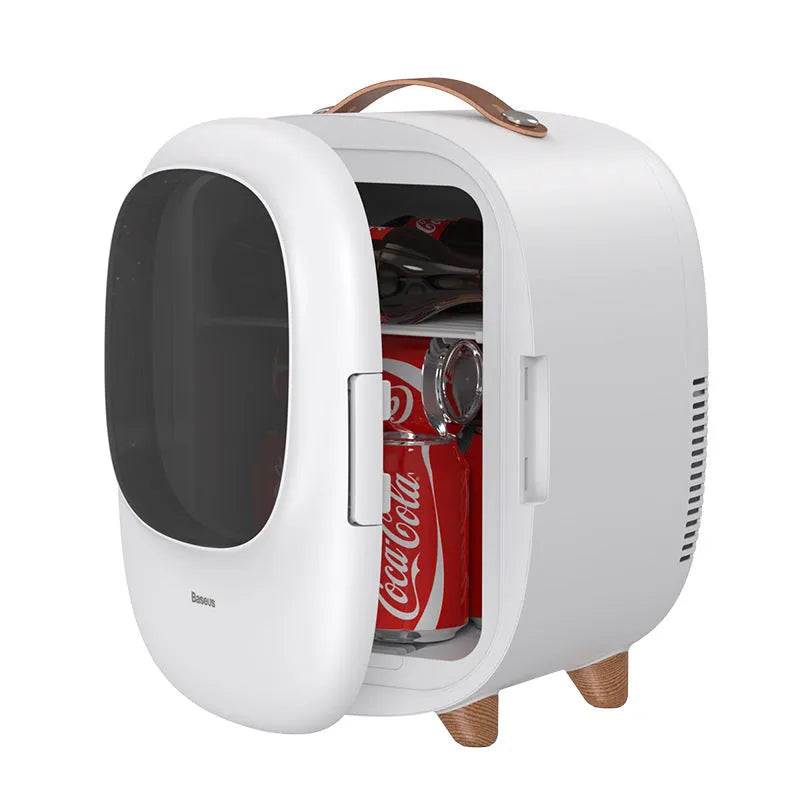 Small 8L mini beauty refrigerator in white with cooling and heating functions, EU plug, desktop size 360x275x290mm