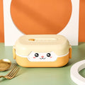 Square divided plastic lunch box in dark blue, orange, or pink and green, 301-500ml capacity