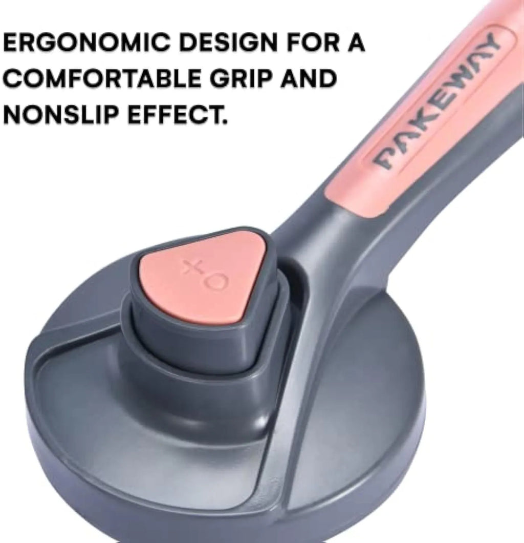 Self-cleaning slicker brush for pet grooming with grey handle and bristles