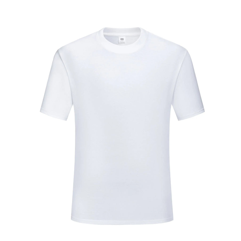 Men's loose fit solid colour cotton T-shirt on a hanger, shown in black and white.