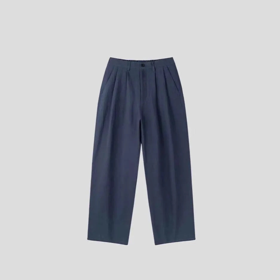Men's lightweight cotton linen trousers in apricot with wide-leg cut and elastic waist