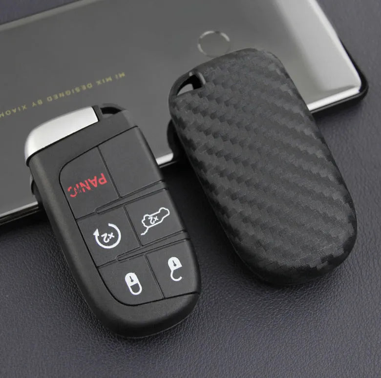 Silicone car key case with carbon fibre pattern for Dodge Chrysler Fiat vehicles