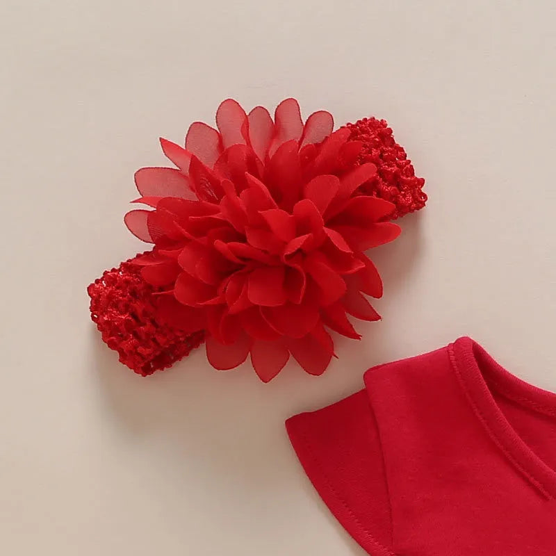 Baby girl red lace princess dress with matching shoes and hairband Korean style cotton outfit
