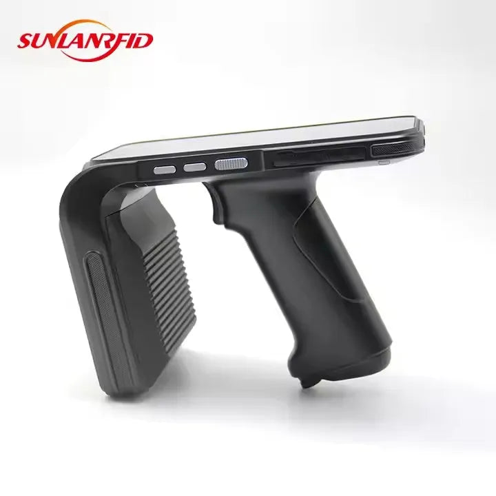 SLP-05 handheld Android UHF RFID reader with integrated scanner and display.