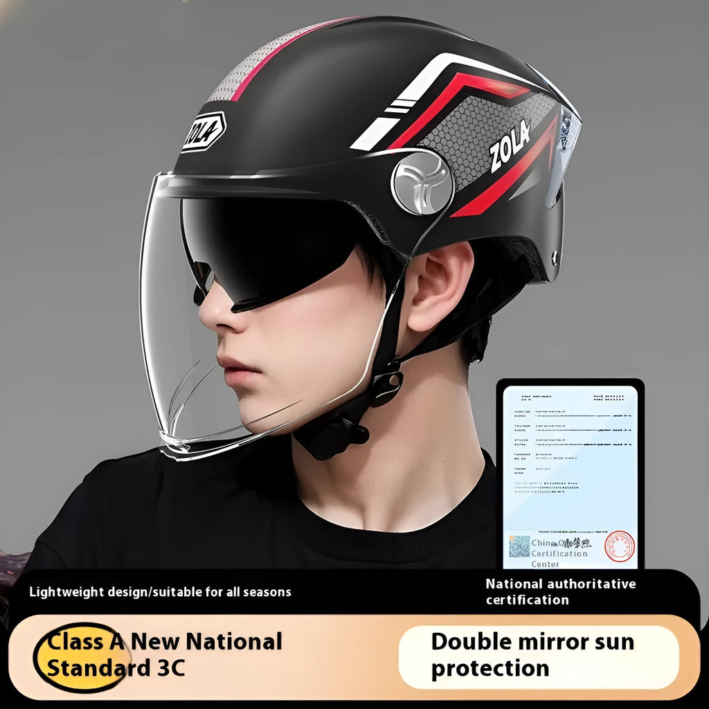 Children's lightweight ABS motorcycle half helmet with a double mirror visor, shown in a light brown colour.