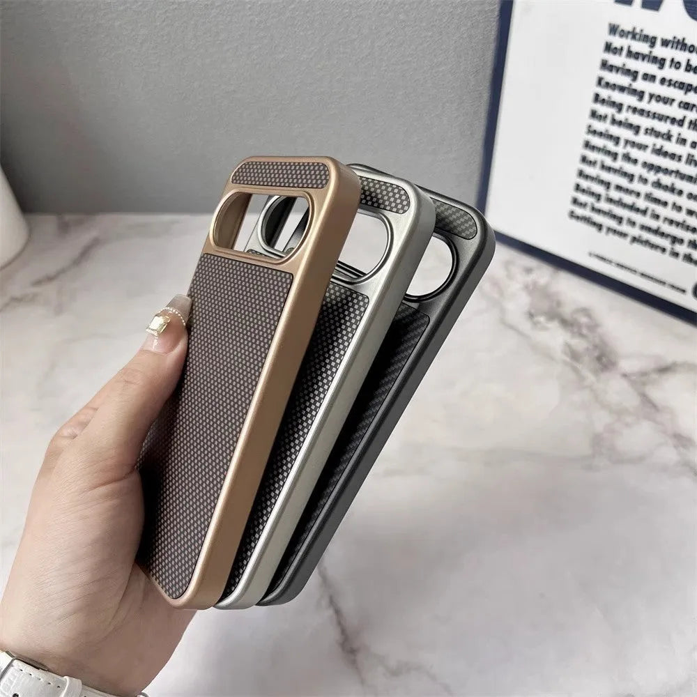 Carbon fiber texture PC phone case for Google Pixel 9, titanium gray with frosted finish, rear view