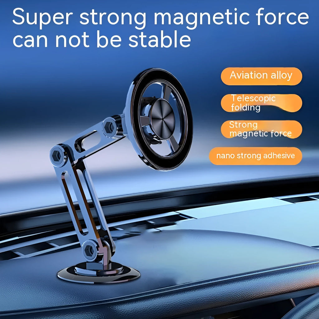 All-metal magnetic car phone holder in black, includes magnetic rings and adhesive pads