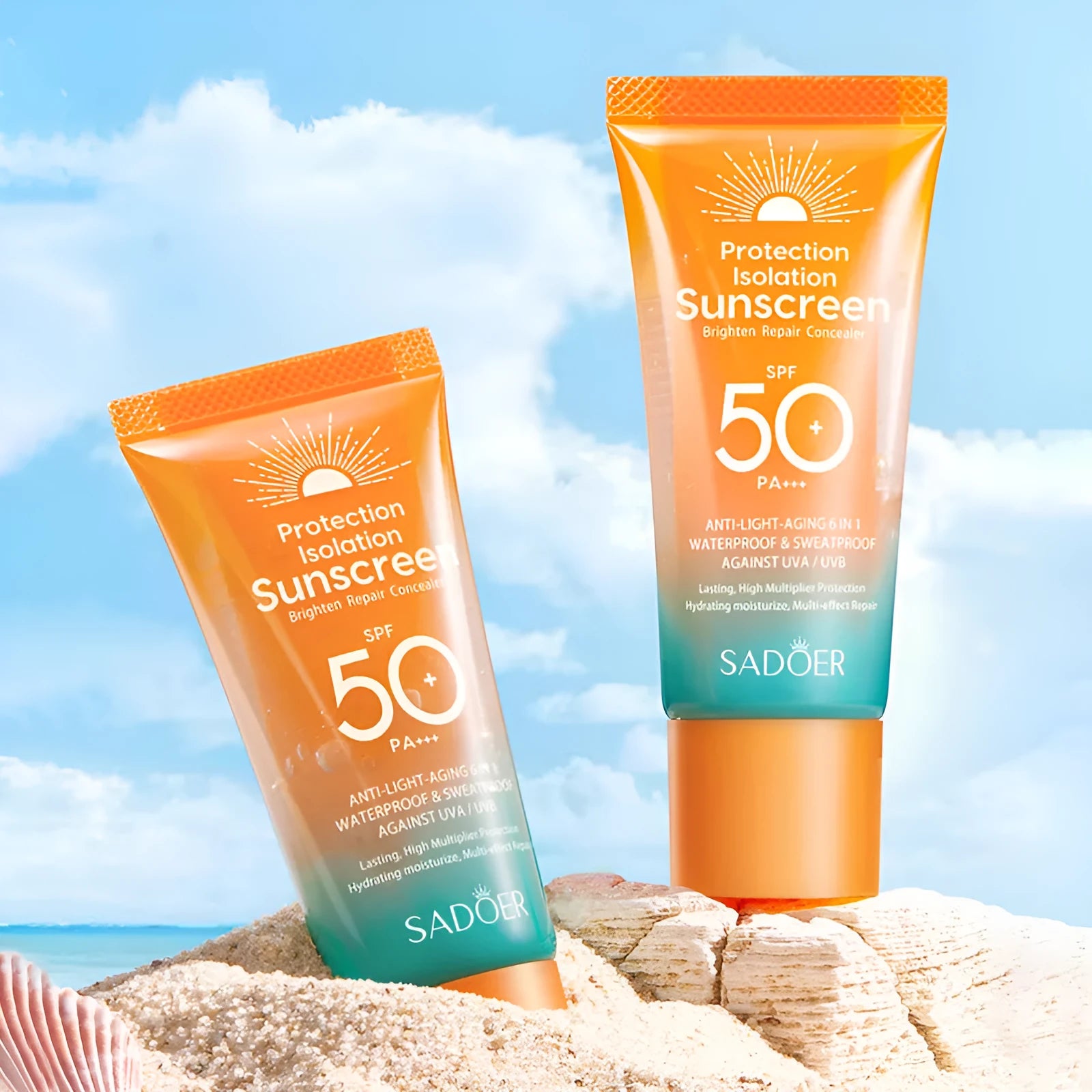 50g tube of double tube multi-effect repair isolation sunscreen with SPF 50+ PA++++ protection