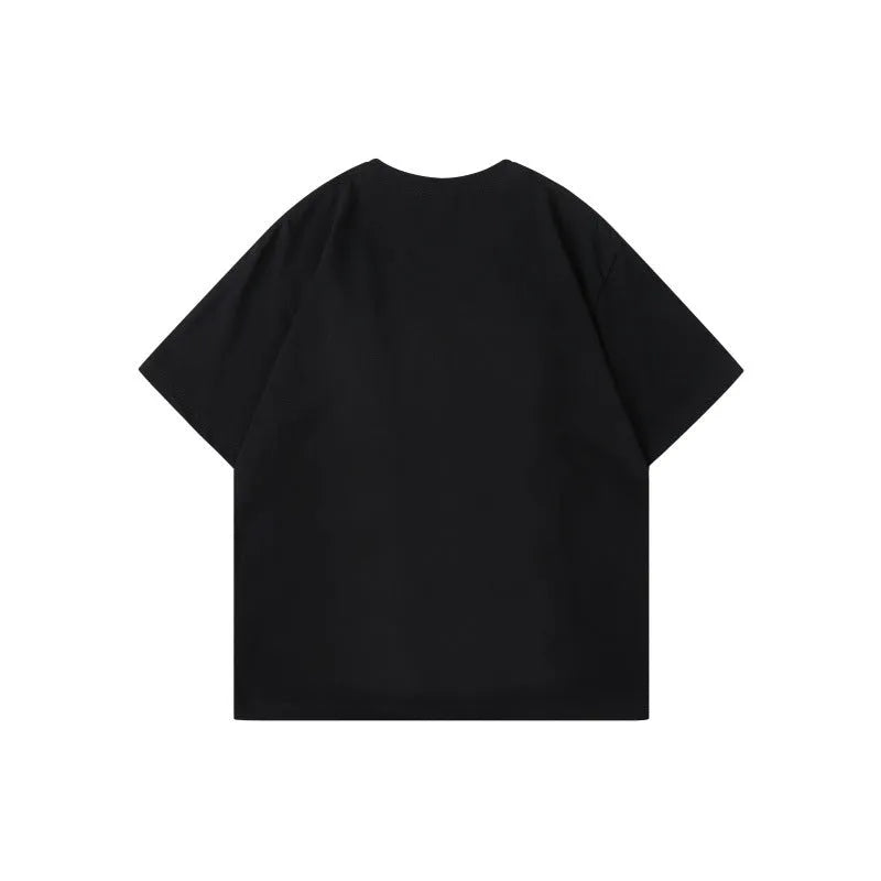 Loose fit short sleeve cotton pullover with colour patchwork design and letter pattern